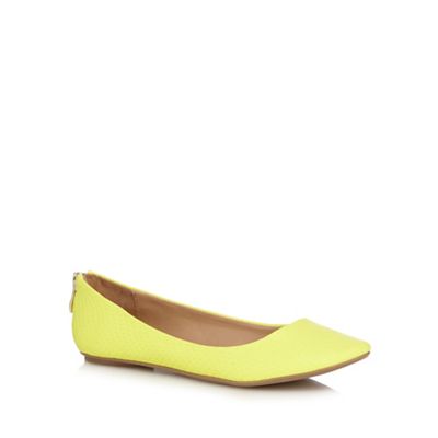 Call It Spring Yellow 'Brevia' snake skin textured rear zip flat shoes